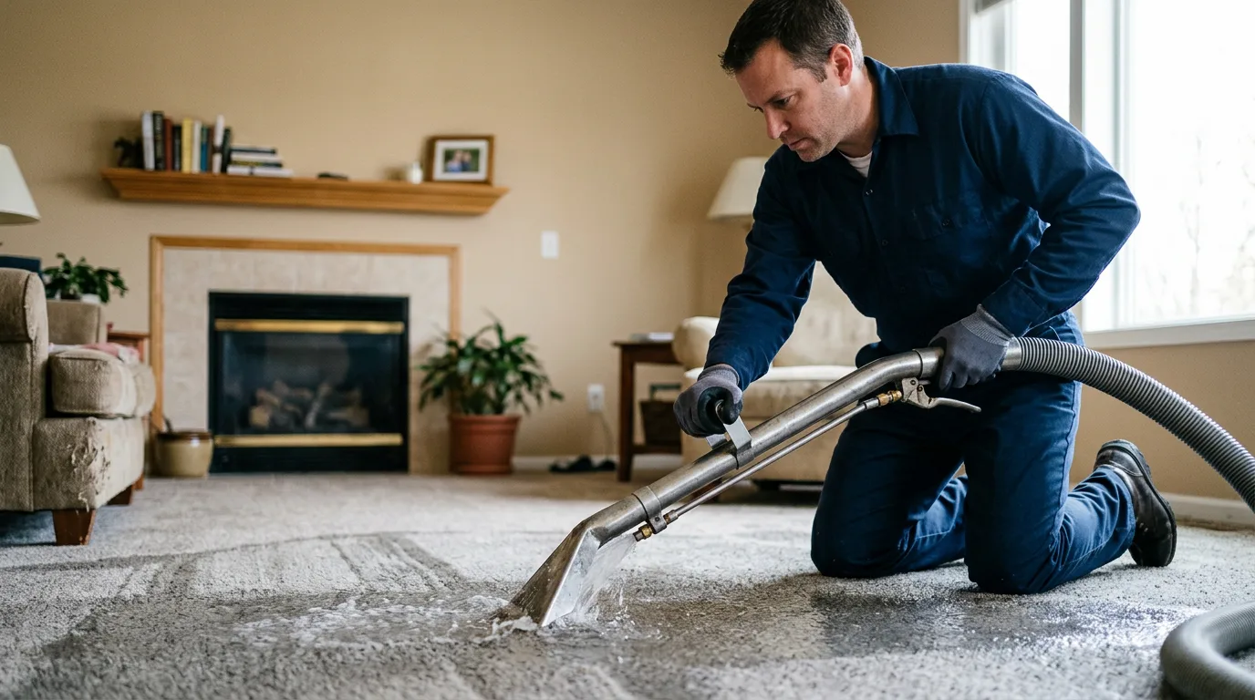 Water damage restoration technician working near Perronville, MI